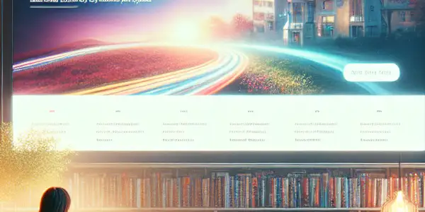 A cozy room with a person browsing an adult streaming platform on a laptop, surrounded by DVDs and soft lighting.